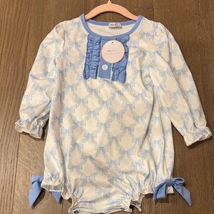 NWT Abby and Eve Blue and White Bow Baby Romper